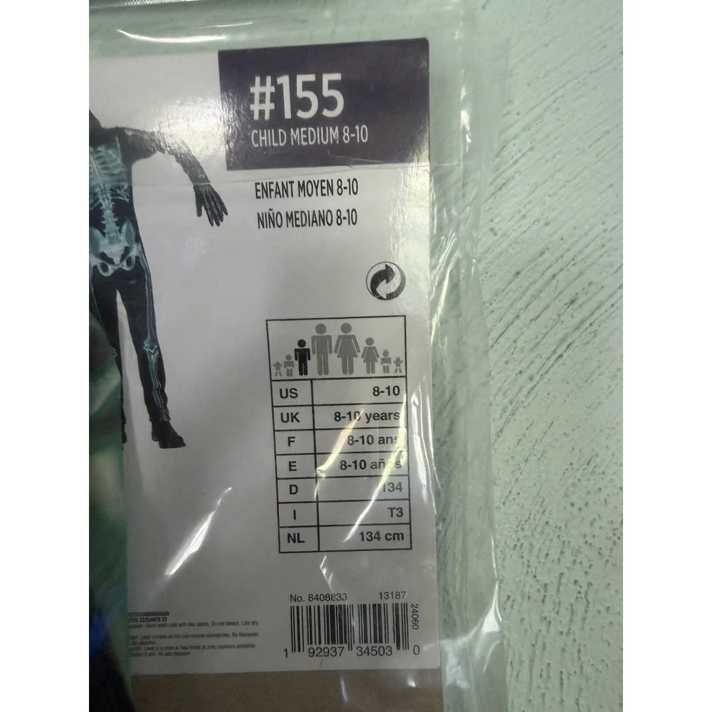 Halloween glow-in-the-dark skeleton costume in size medium (8–10) JUMPSUIT ONLY